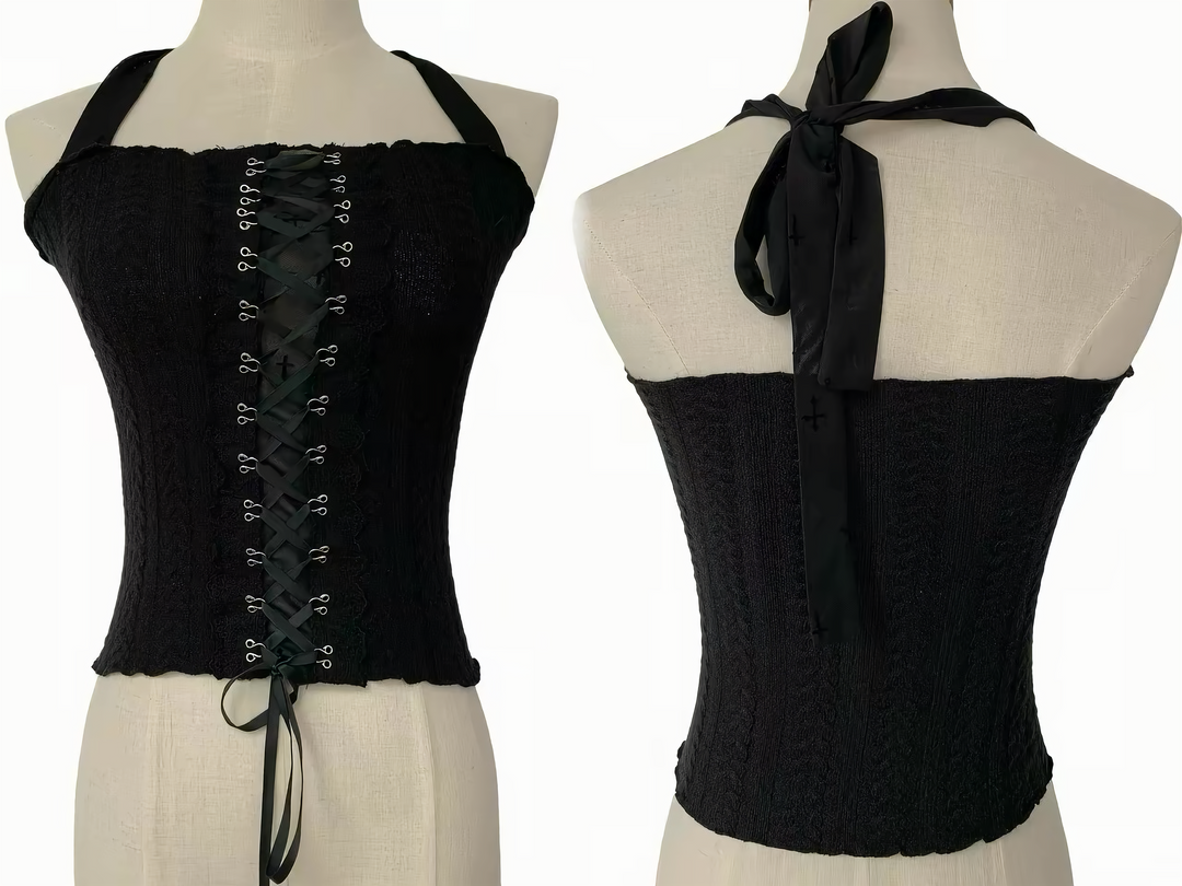 LACE-UP CAMISOLE &amp; OFF SHOULDER KNIT SET / LG1739