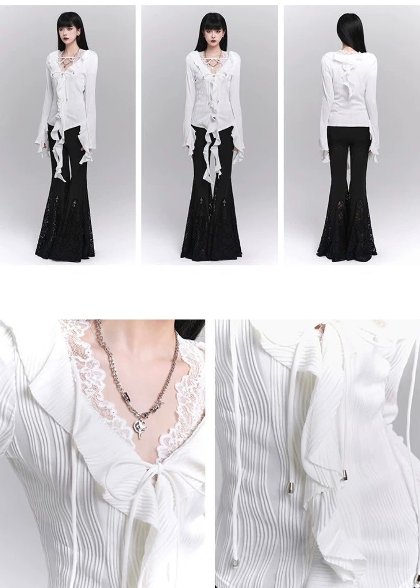 [Same day delivery] long sleeve ruffle shirt / LG1208