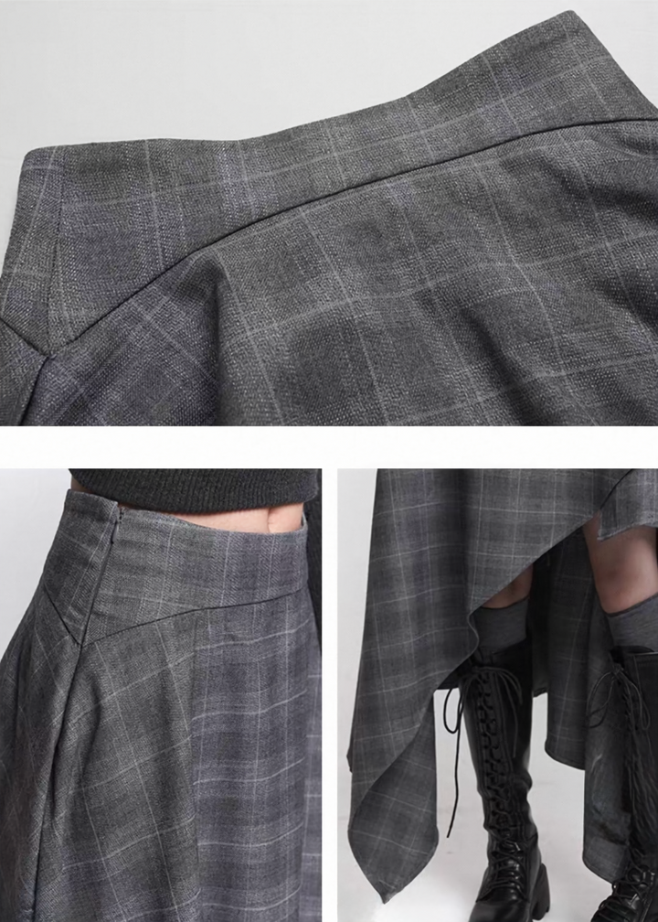 ASYMMETRIC SHADOW CHECK SKIRT / LG1470