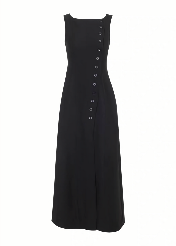 DARK BUTTON SLIT SLEEVELESS LONG ONE-PIECE / LG1696