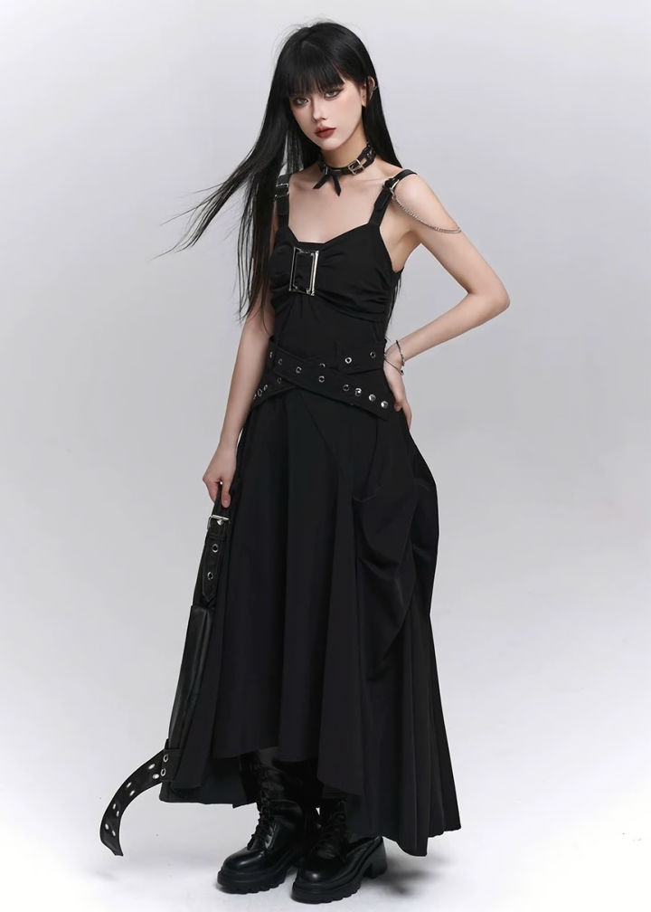Metal chain strap dress / lg1326 