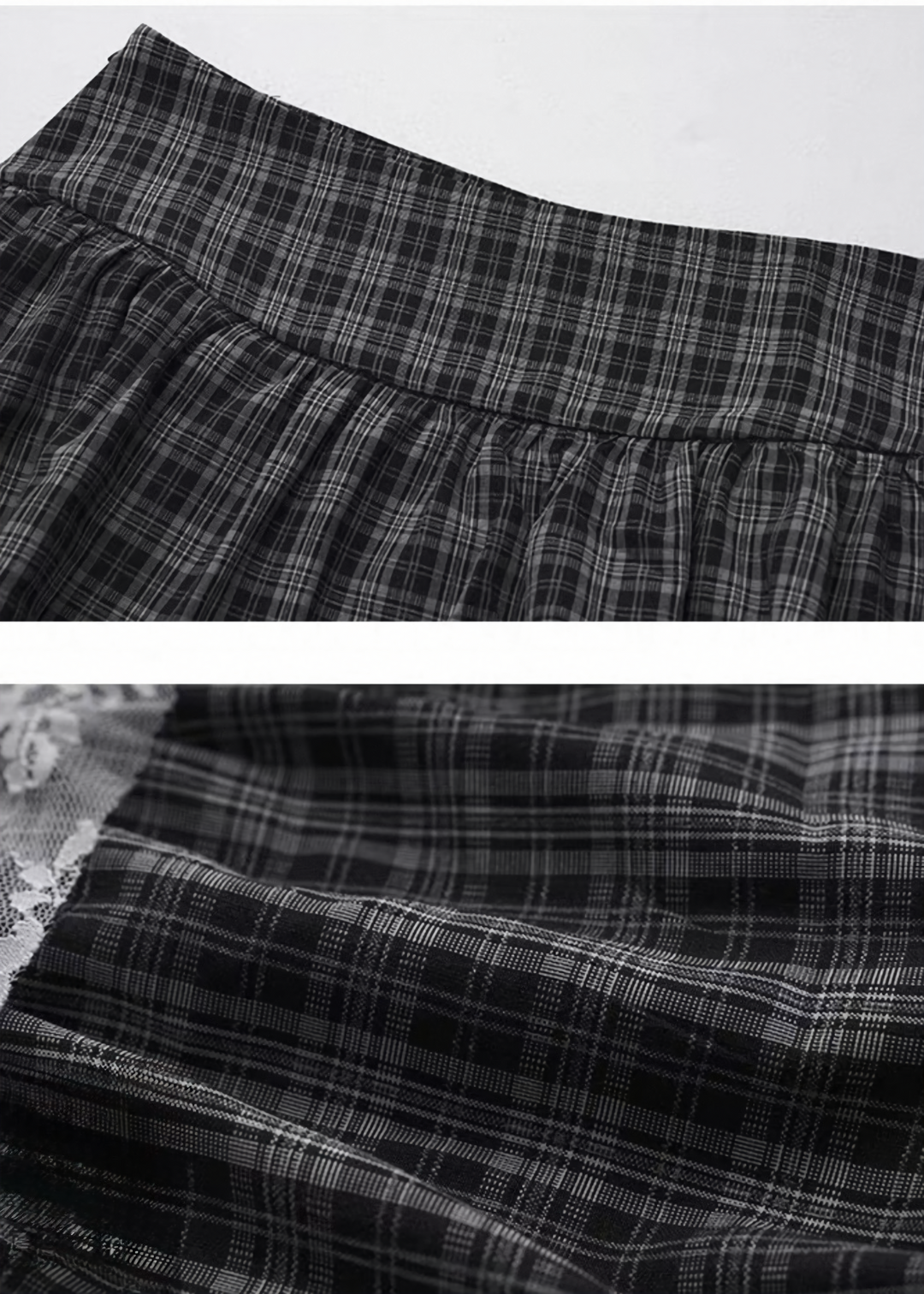 TIERED CHECK LACE LONG SKIRT / LG1415