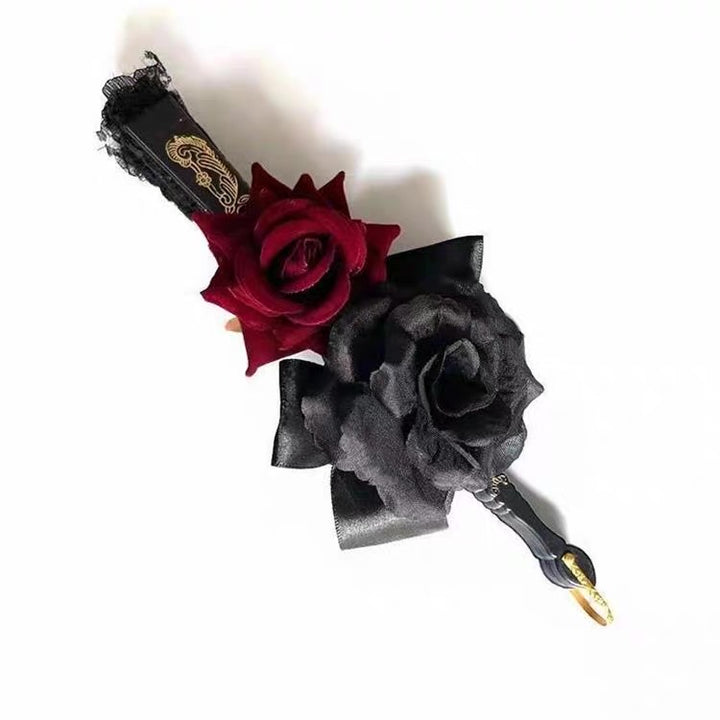 GOTHIC DOUBLE ROSE LACE FAN / V1182