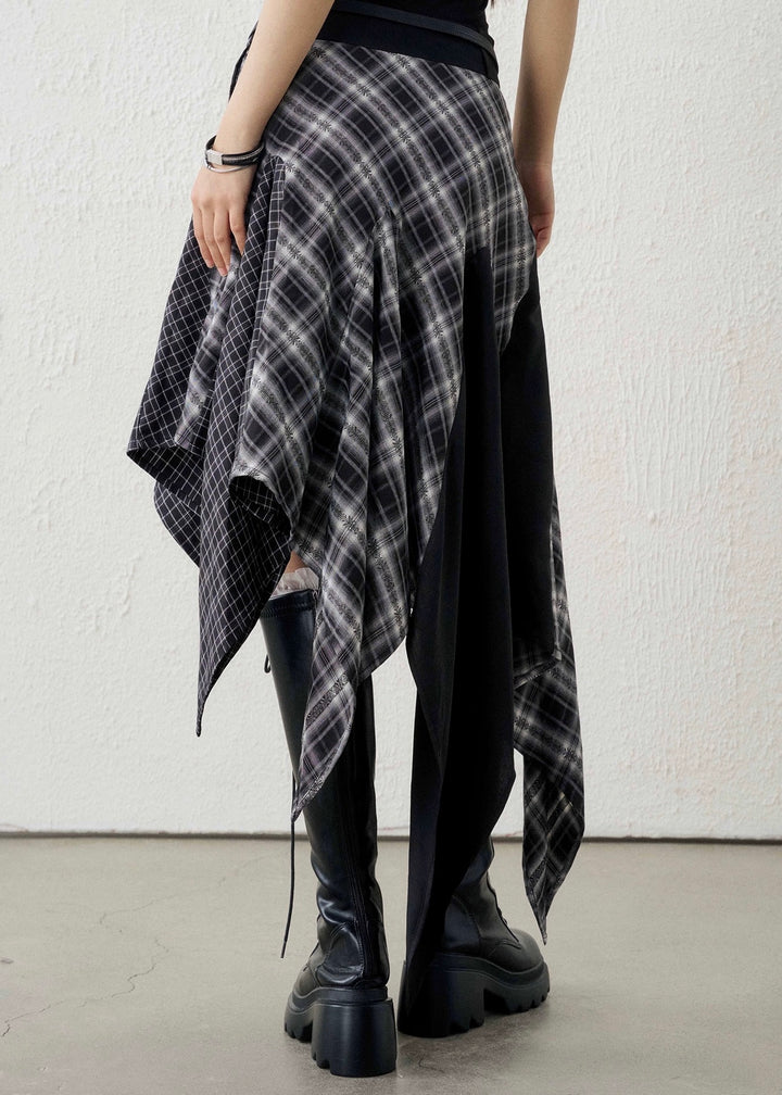 ASYMMETRY CHECK DRAPE SKIRT / LG1593