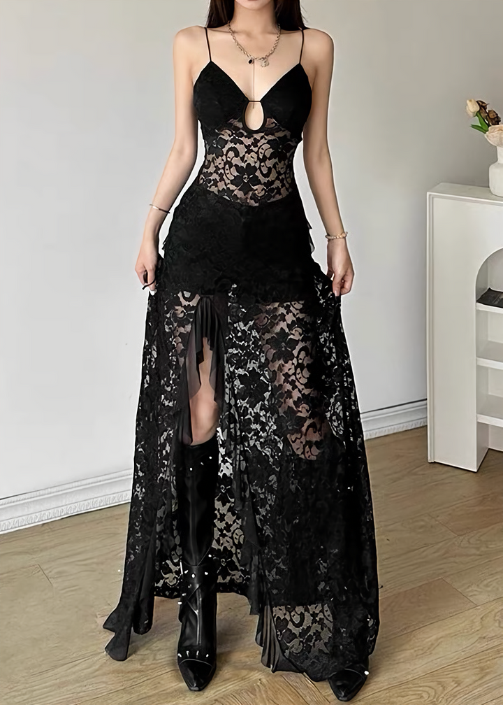 DARK SHEER LACE SLIP DRESS / LG1645