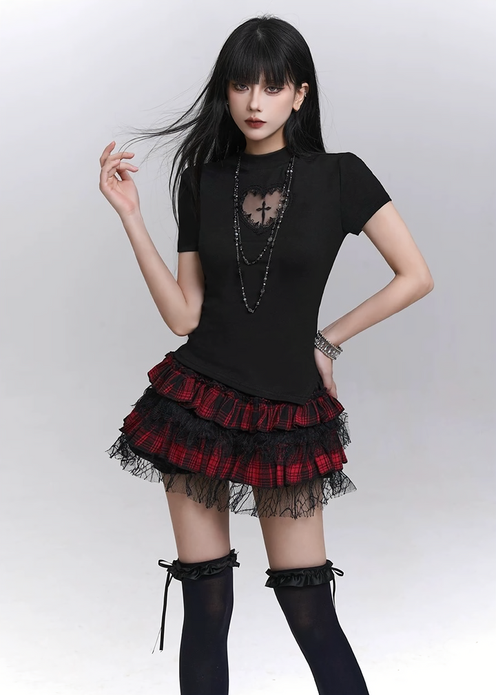 Heart See-Through x Cross Gothic Top / LG1294_e4r