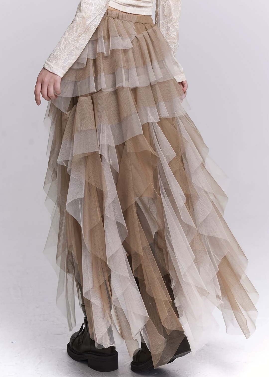 IRREGULAR MESH LAYERED LONG SKIRT / LG1542