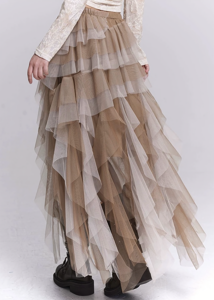 IRREGULAR MESH LAYERED LONG SKIRT / LG1542