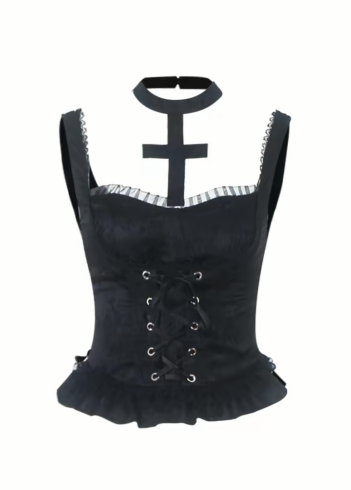 GOTHIC LACE-UP TOP &amp; RUFFLE MINI SKIRT / LG1693