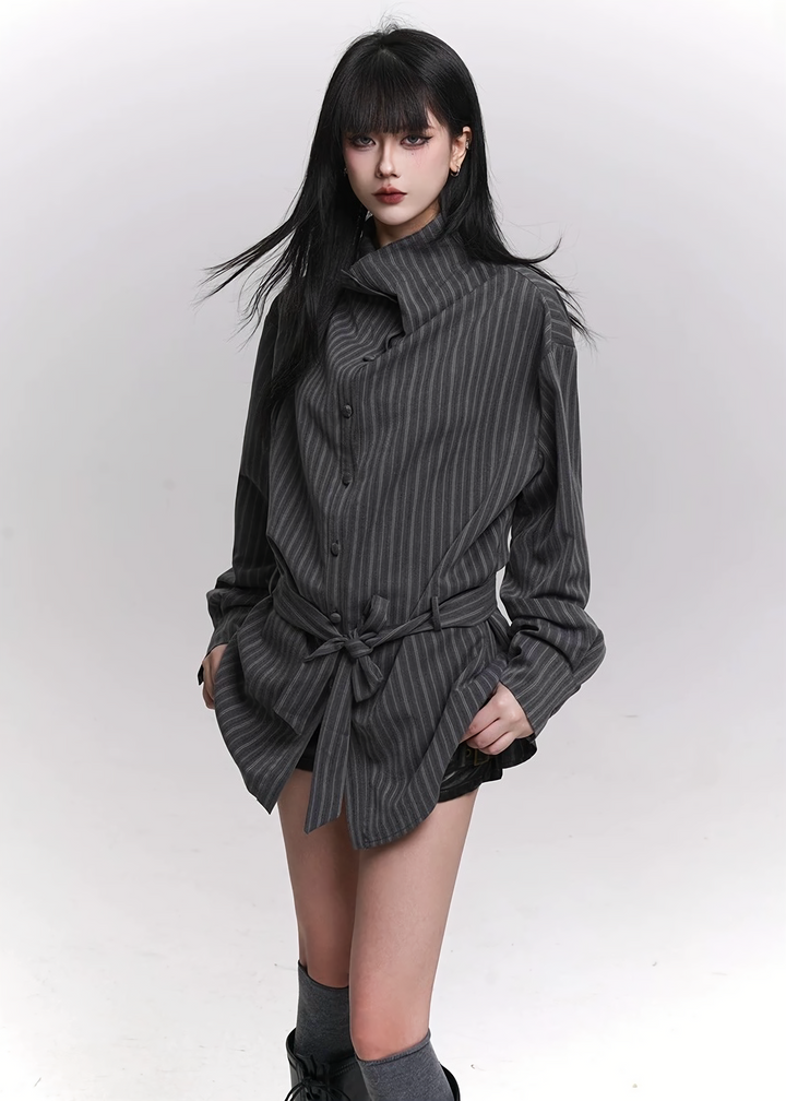 STRIPE HIGH-NECK SHIRT / LG1480