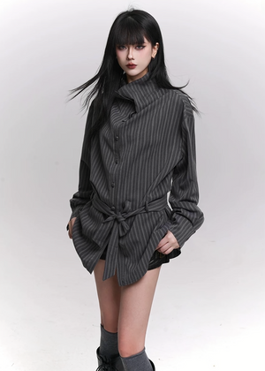 STRIPE HIGH-NECK SHIRT / LG1480