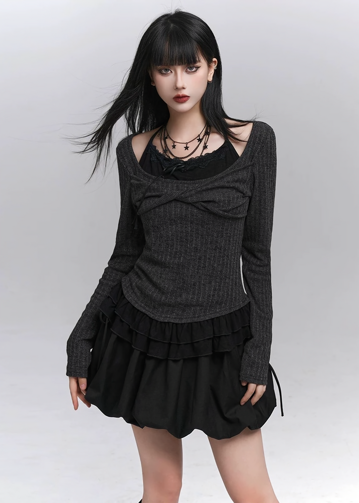 Twist Detail Rib Knit Top / lg1370