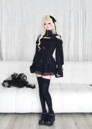 GOTHIC CORSET LACE-UP COLD SHOULDER TOP / LG1674