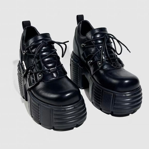 DARK BUCKLE PLATFORM LACE-UP SHOES / V1189