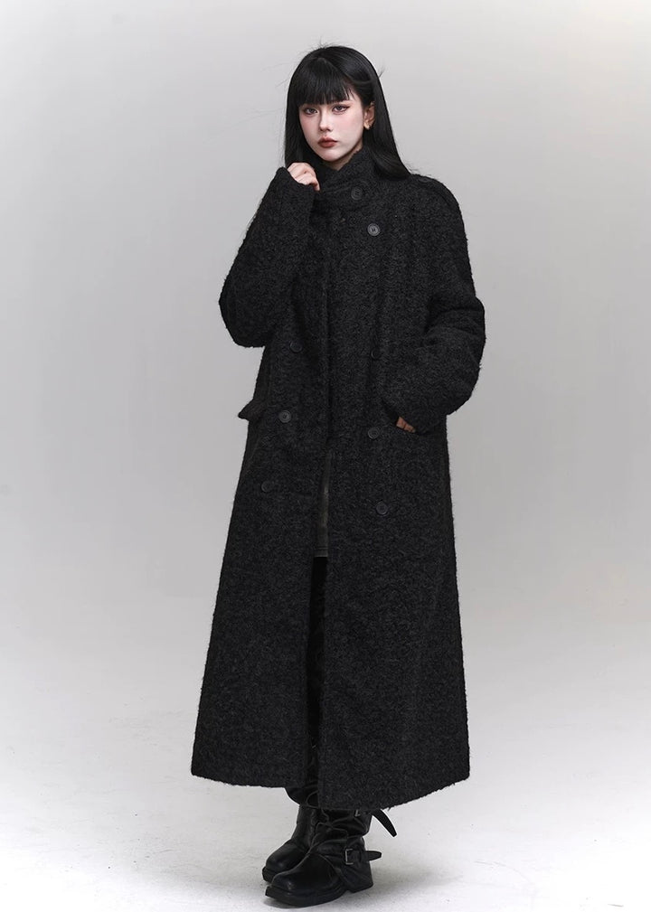 black fleece wool coat / LG1152 