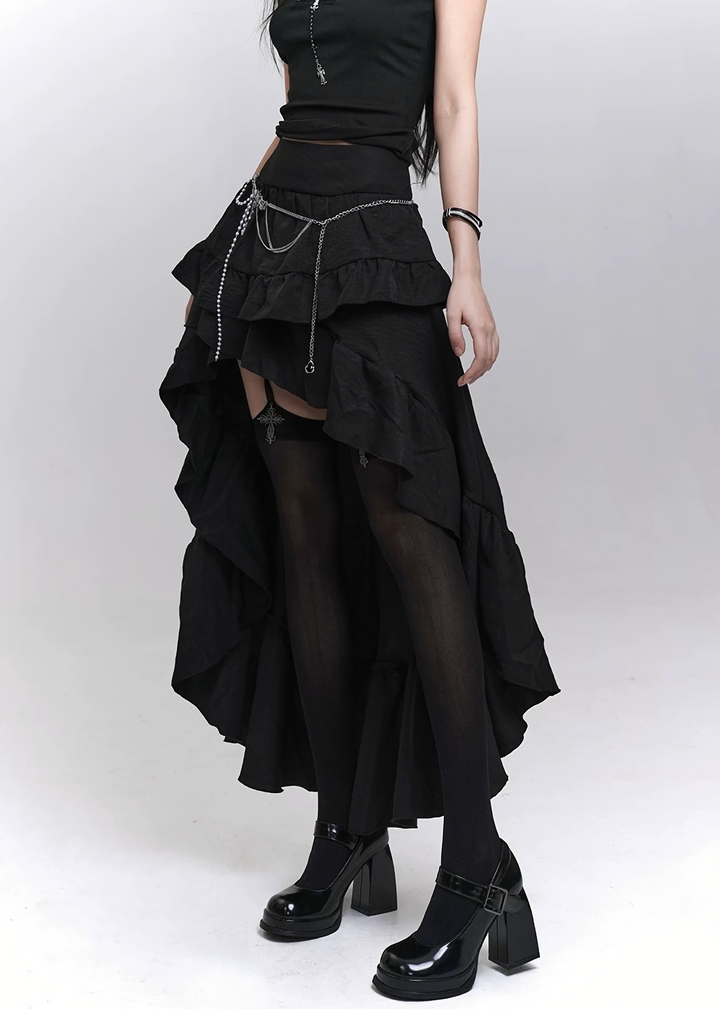 Gothic Frill Asymmetry Skirt / LG1297_e4r