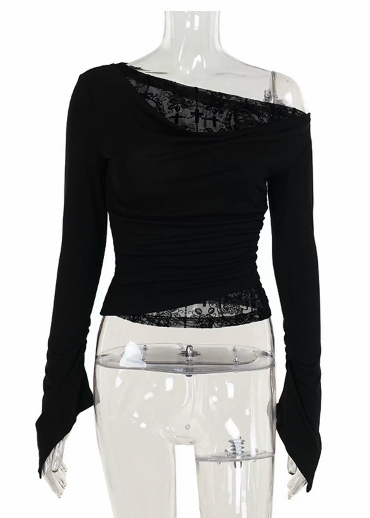 GOTHIC DRAPE ONE SHOULDER LACE TOP / LG1559