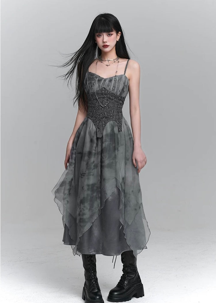 dark ruffle suspender dress / LG1231 