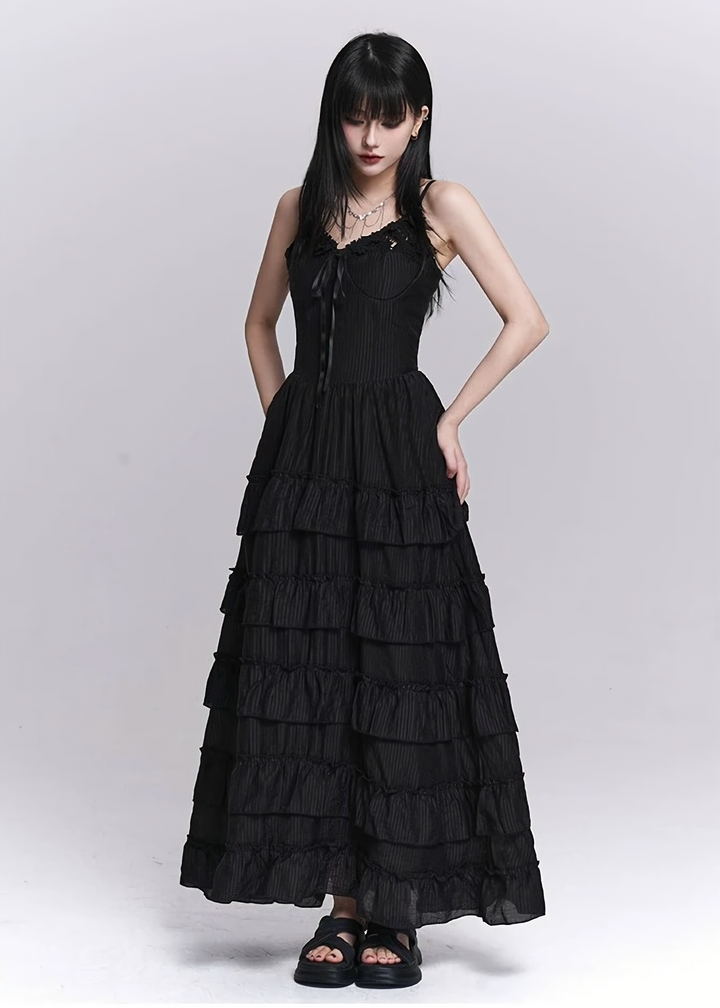 GHOST TIERED LONG DRESS / LG1550