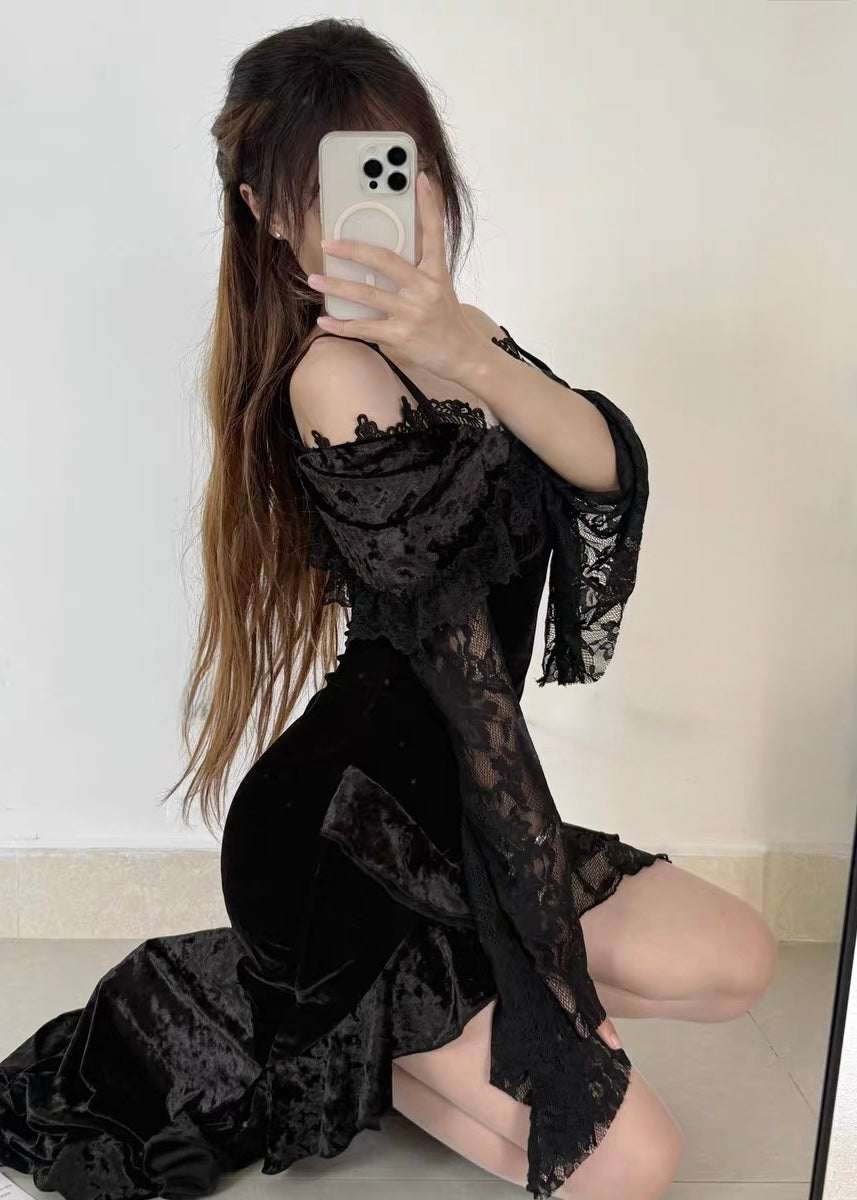 Velvet Lace Asymmetry Dress Gothic / LG1405