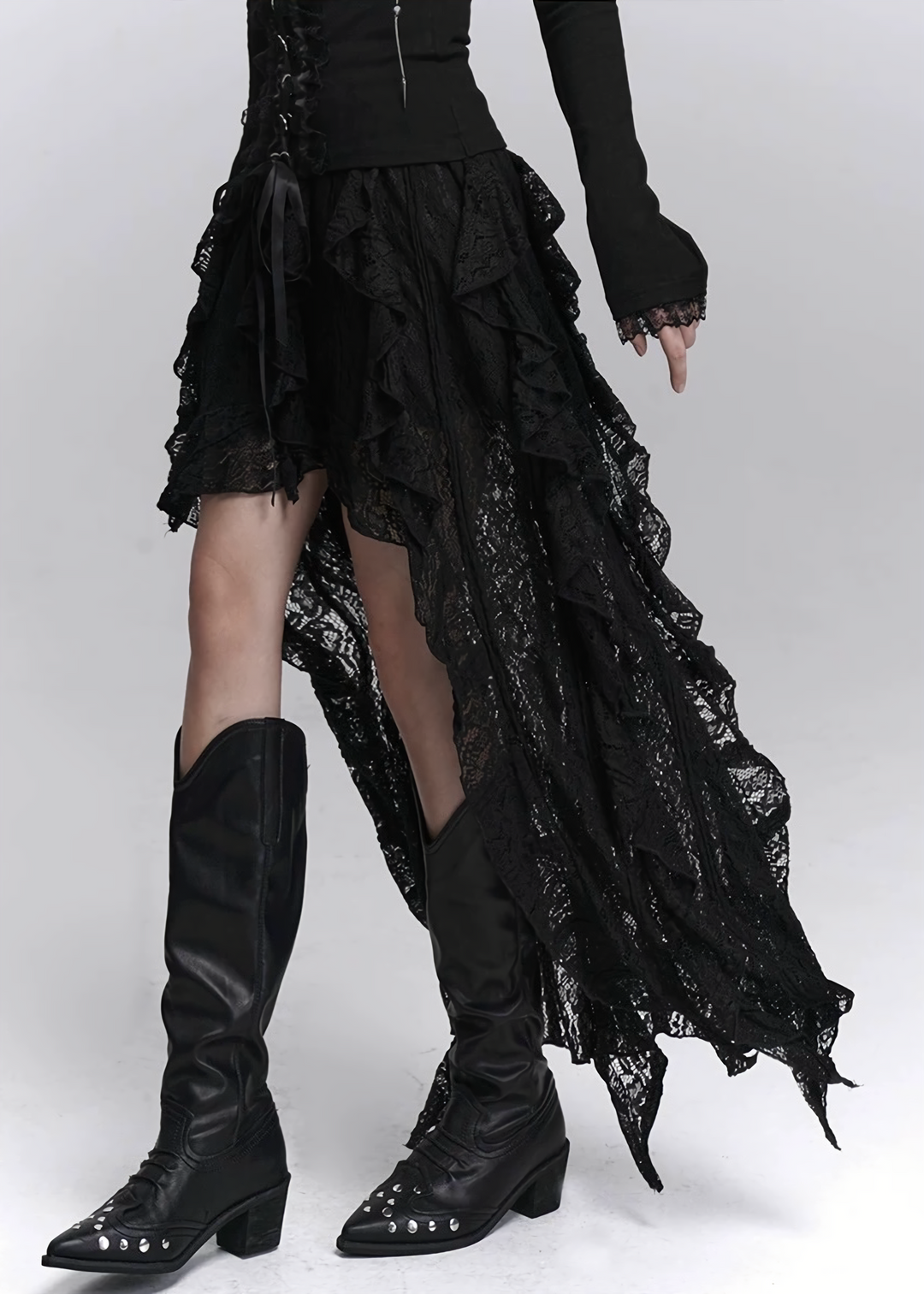 METAL STUDDED LONG WESTERN BOOTS / V1157