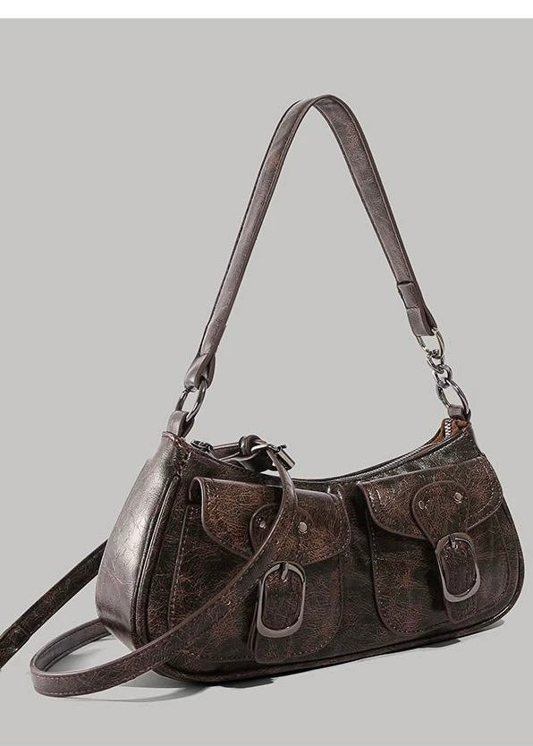 DOUBLE BUCKLE VINTAGE SHOULDER BAG / B1117