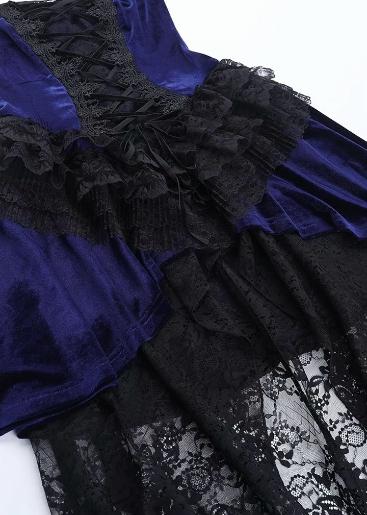 NIGHT ROSE LACE CARDIGAN & VELVET SHADOW GOTHIC DRESS / LG1407