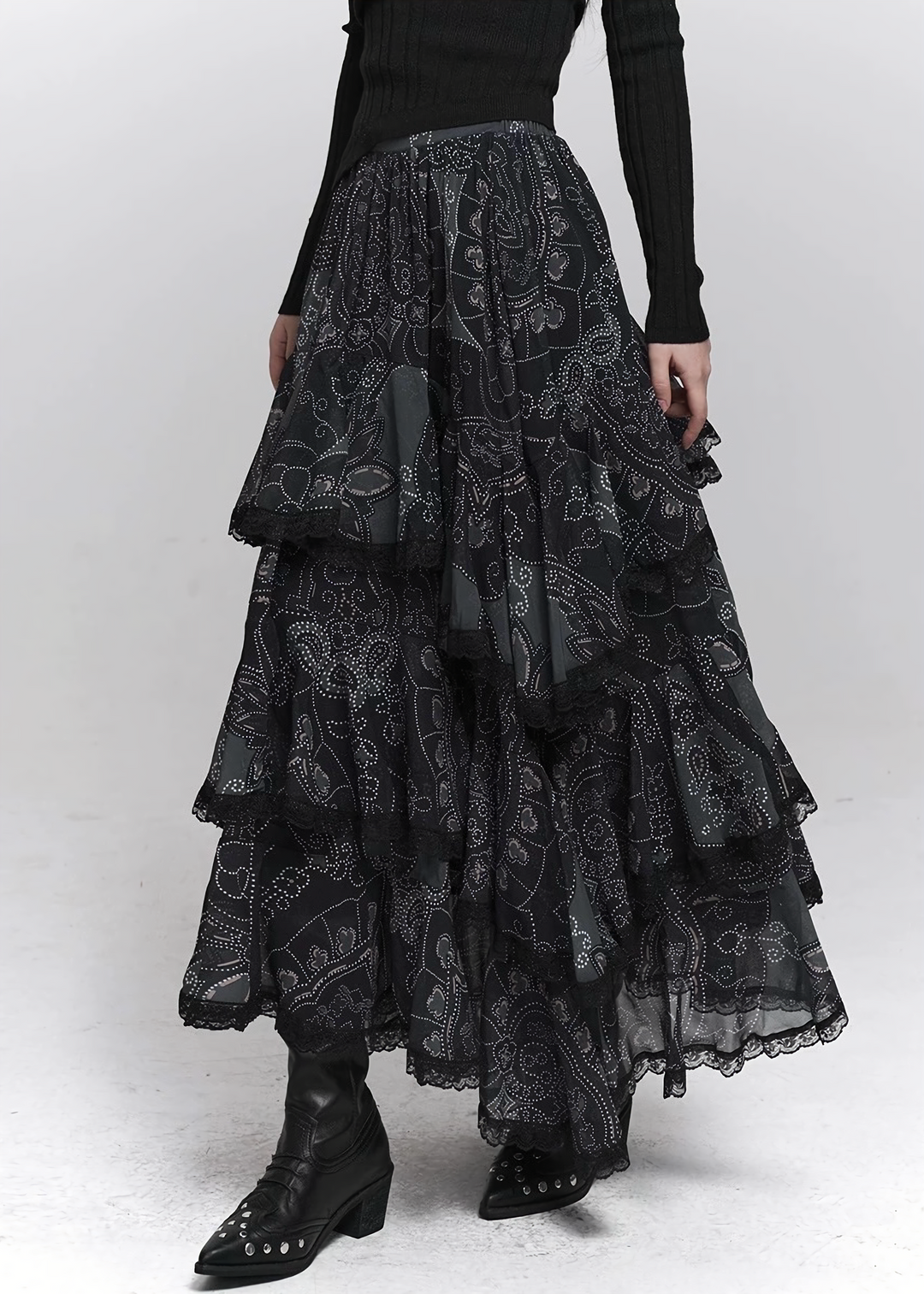 PAISLEY TIERED MIDI SKIRT / LG1499