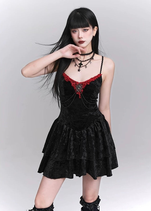 gothic velvet suspender mini dress / LG1242