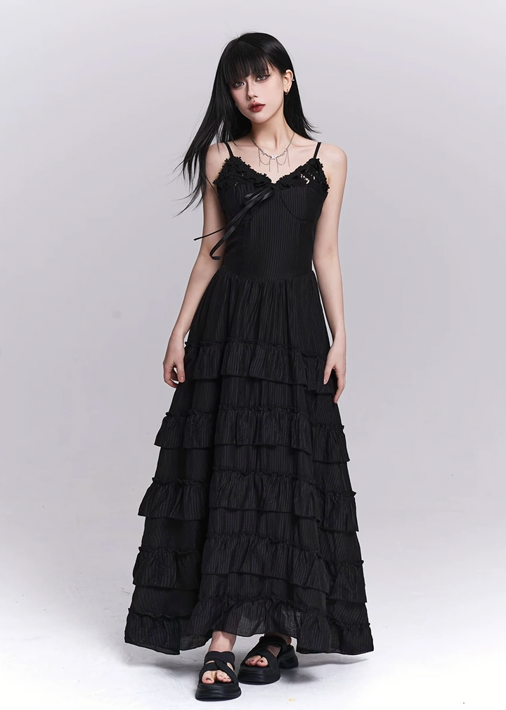 GHOST TIERED LONG DRESS / LG1550