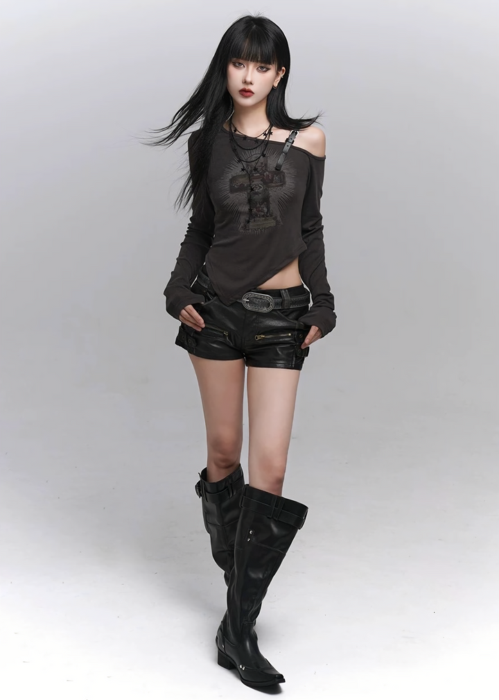 ASYMMETRY CROSS OFF SHOULDER TOP/lg1331 