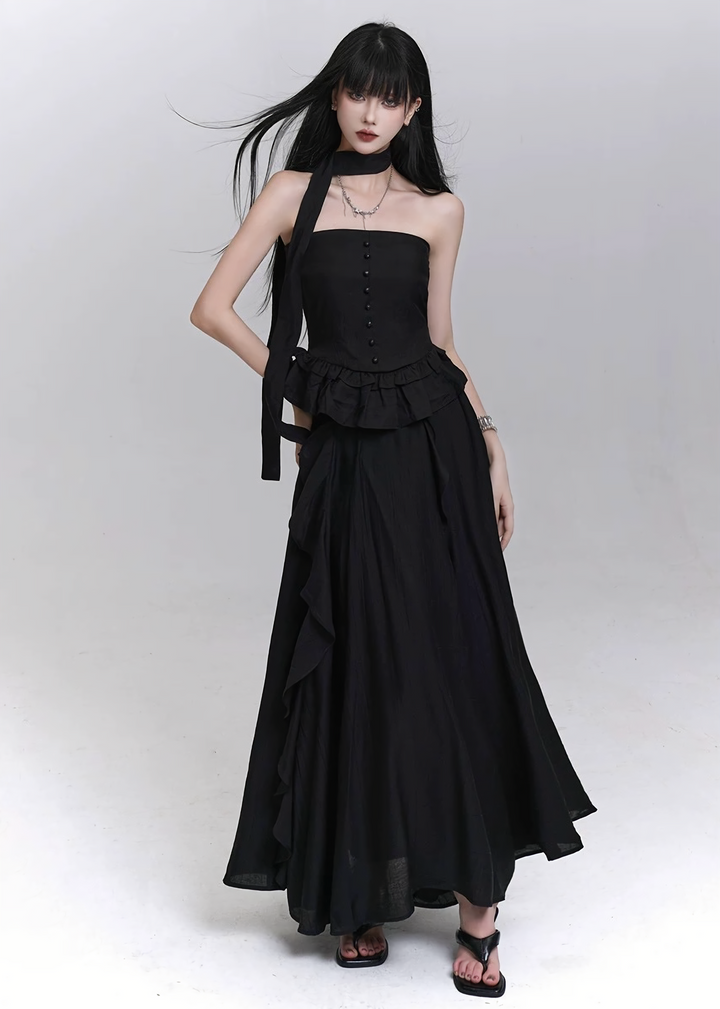Ruffled lace tube top &amp;amp; Asymmetrical sheer volume skirt / lg1309 