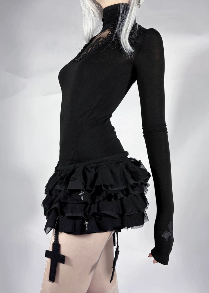 【即日配送】cross turtleneck slim fit ＆ cross gothic ballet skirt / LG1187