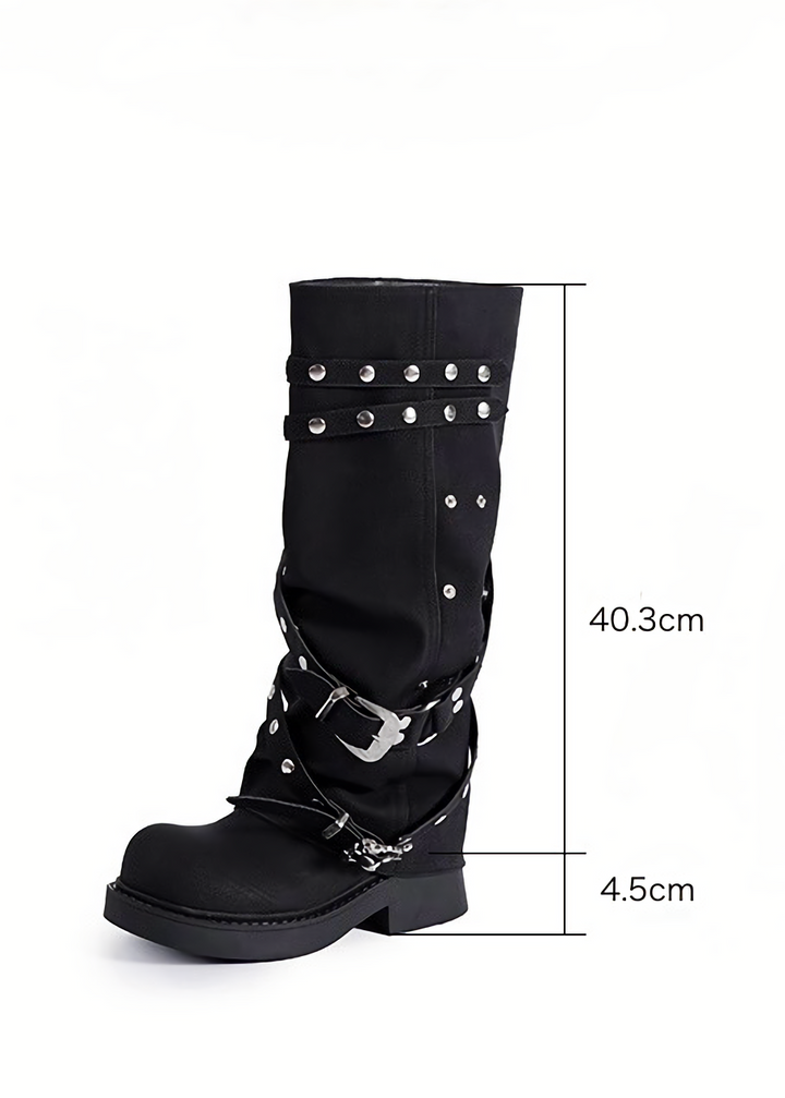 biker rivet long boots / v1122