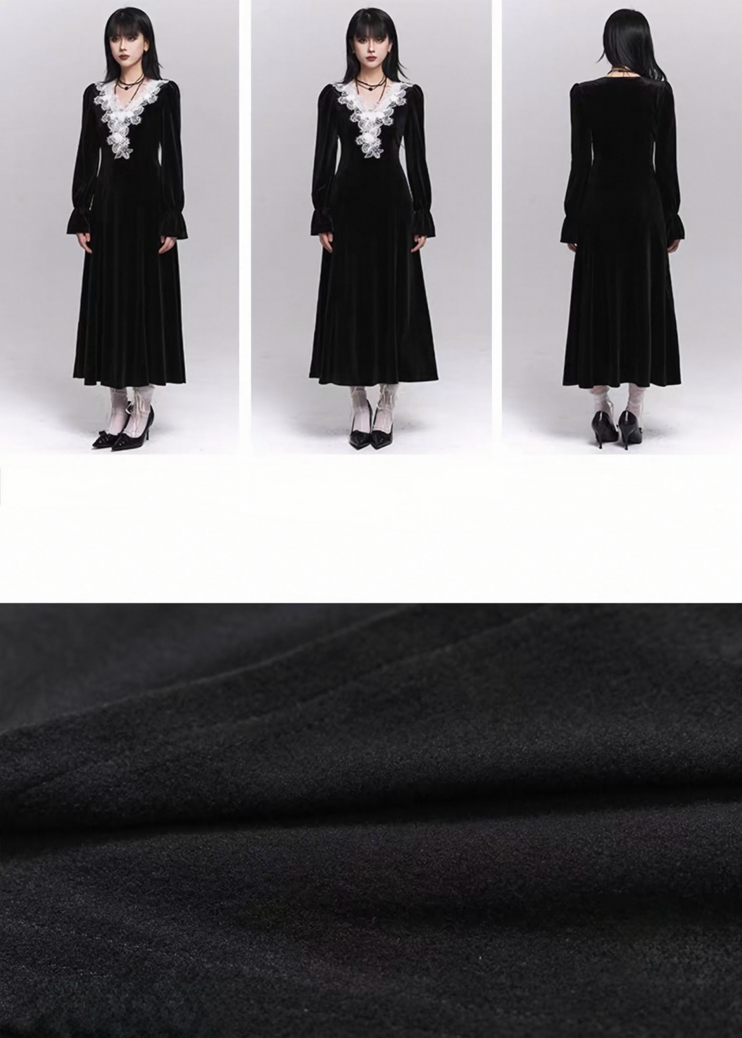 VELVET LACE V-NECK LONG DRESS / LG1505