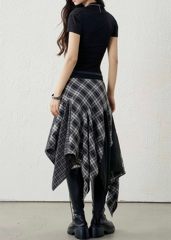 ASYMMETRY CHECK DRAPE SKIRT / LG1593