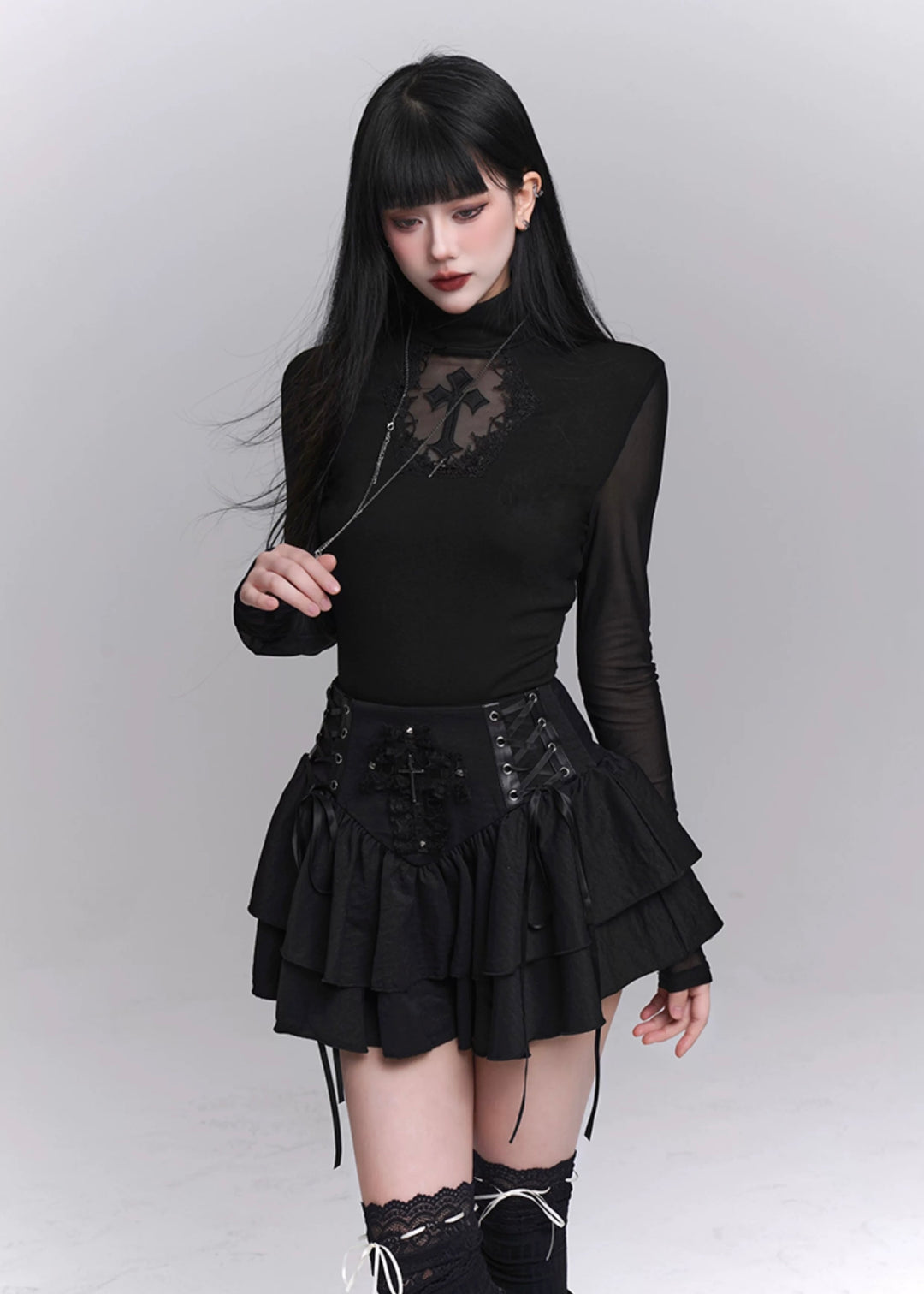 gothic cross lace slim fit / LG1232