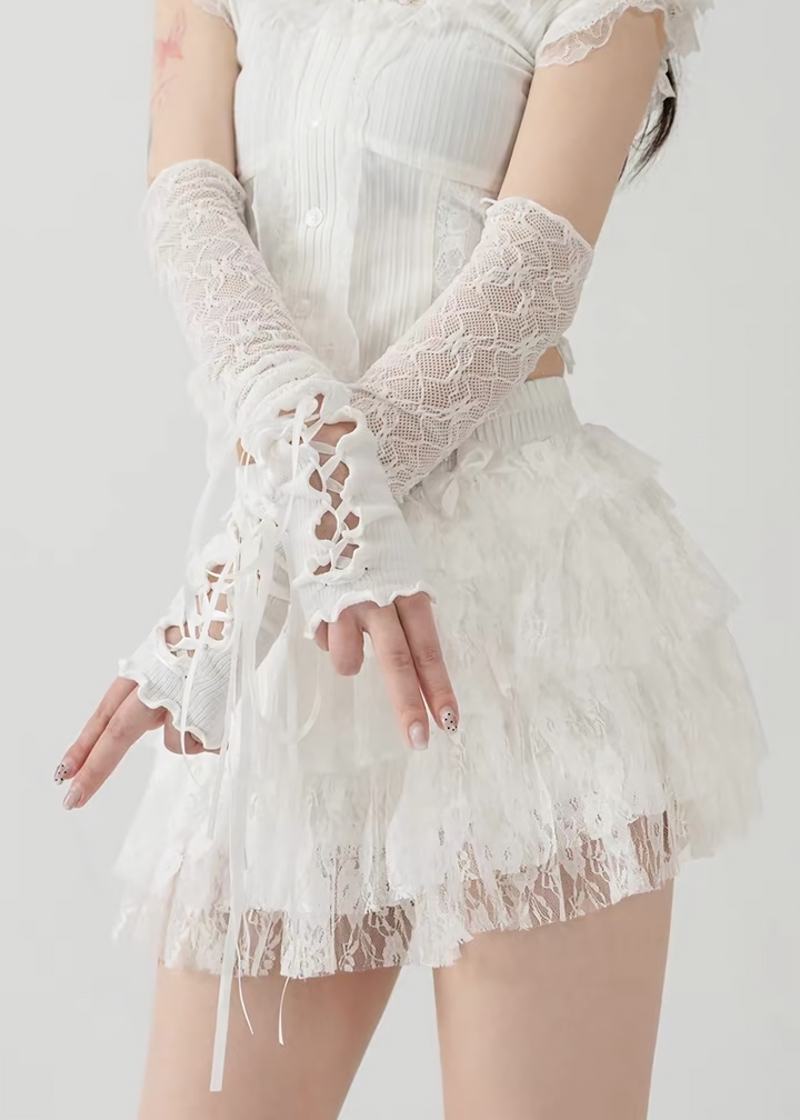 LACE-UP RIBBON ARM COVER / V1180