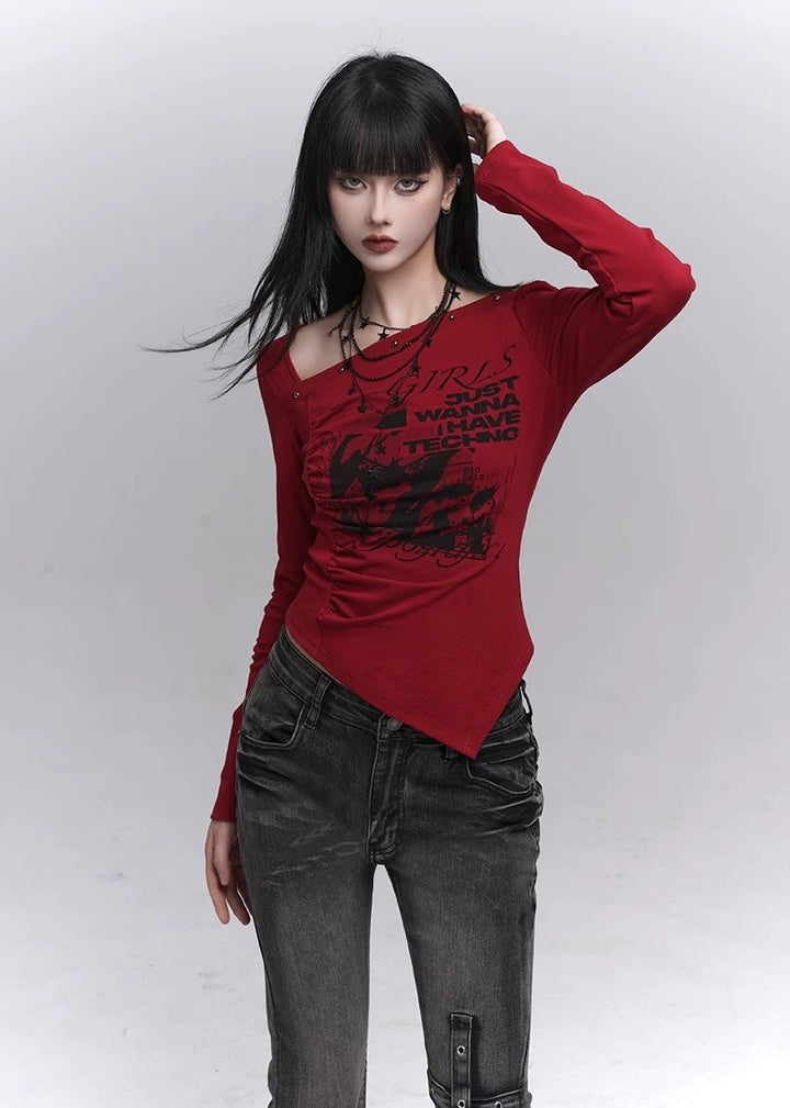 Asymmetry Techno Print Top / LG1369