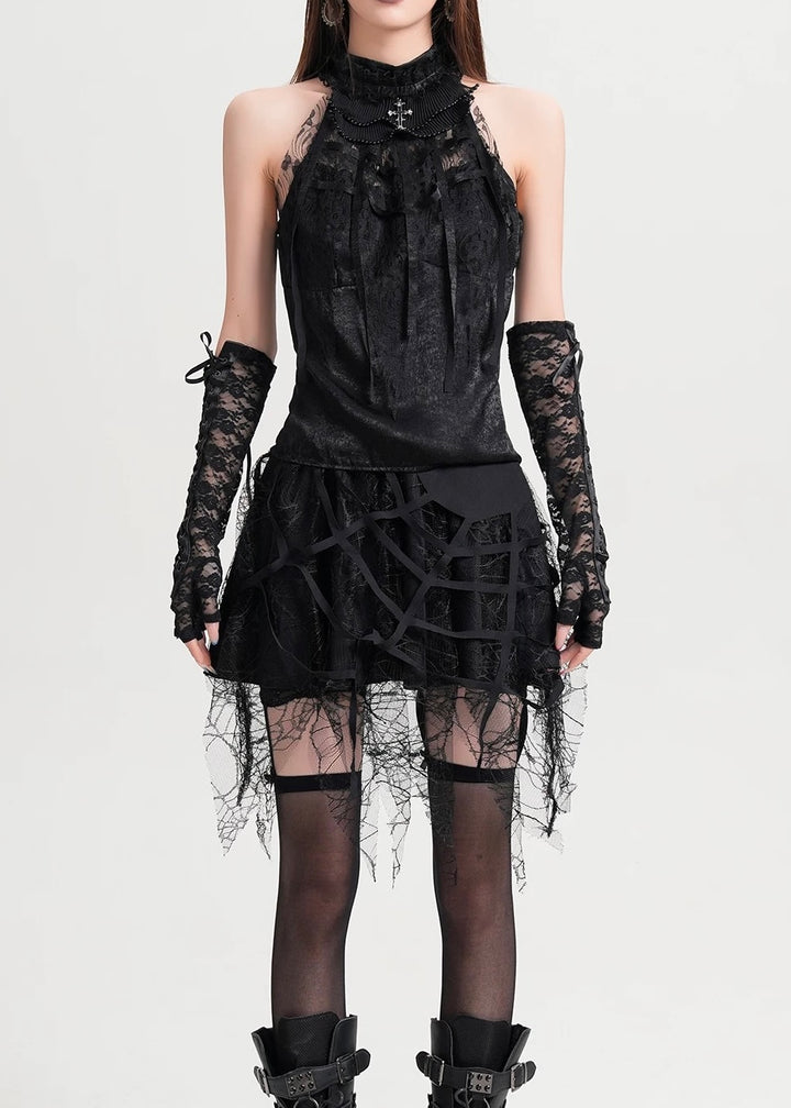 GOTHIC CROSS LACE HALTER TOP / LG1580