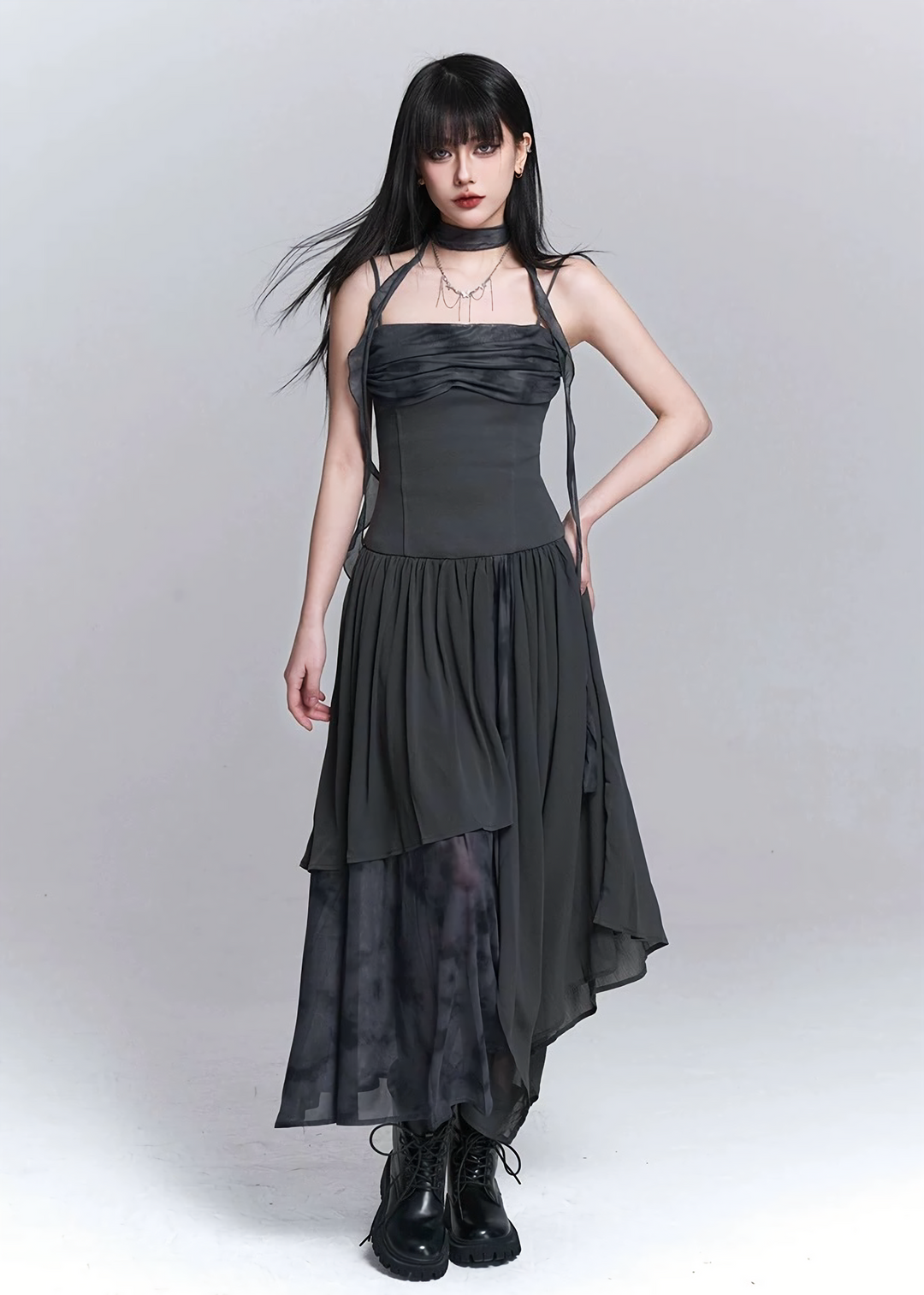 IRREGULAR LAYERED CHIFFON DRESS / LG1529