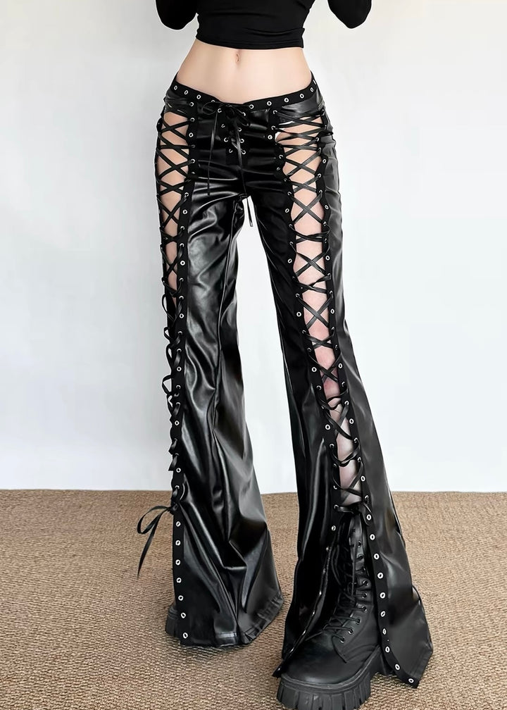 DARK LACE-UP FLARE PANTS / LG1656