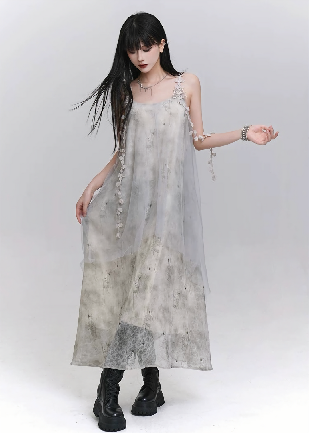 VEIL FLOWER LAYERED DRESS / LG1552