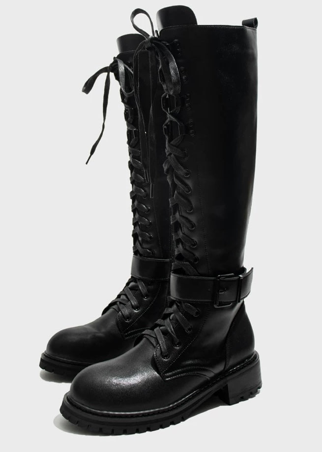 lace up long boots / v1121