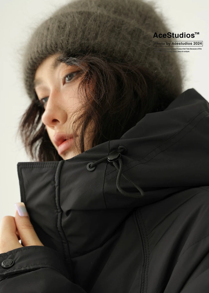 Hooded midi duck down jacket / AS1172