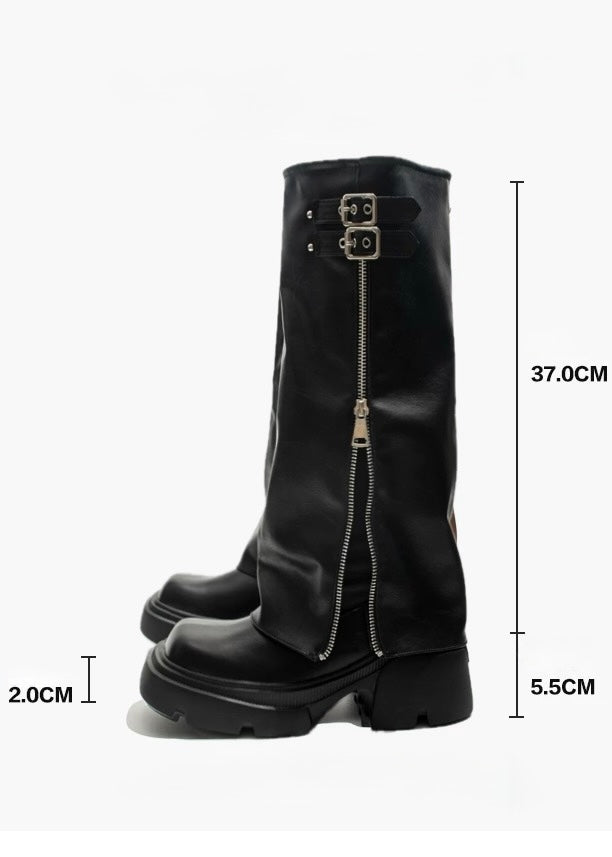 square toe chunky heel biker boots / v1112