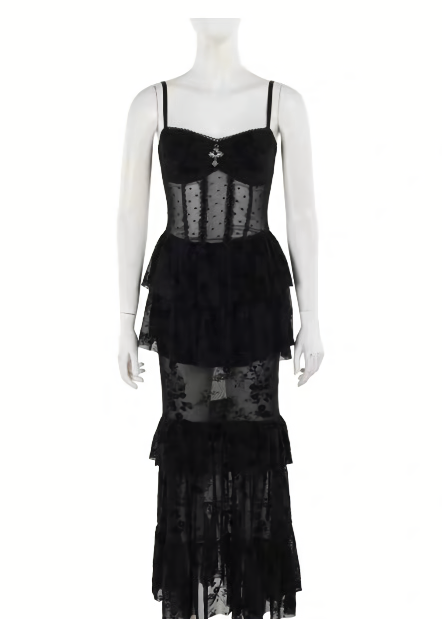 Nocturne Frill Dress & Shadow Sheer Cardigan / LG1408