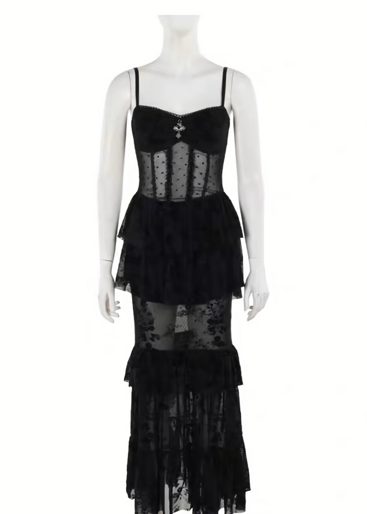 Nocturne Frill Dress & Shadow Sheer Cardigan / LG1408