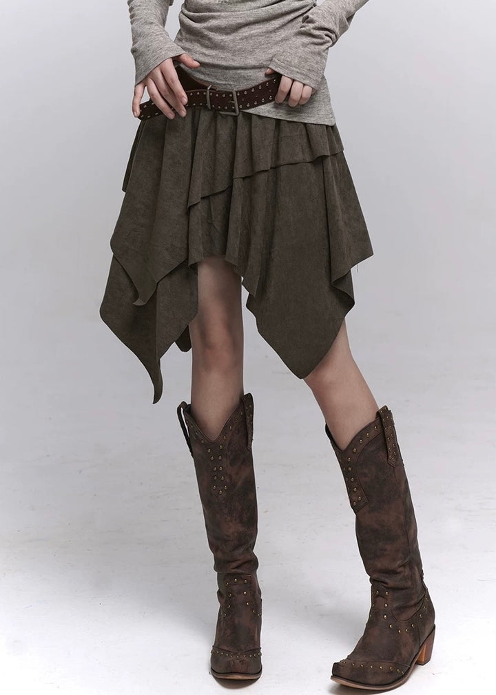 Suede A-Line Layered Skirt / lg1358