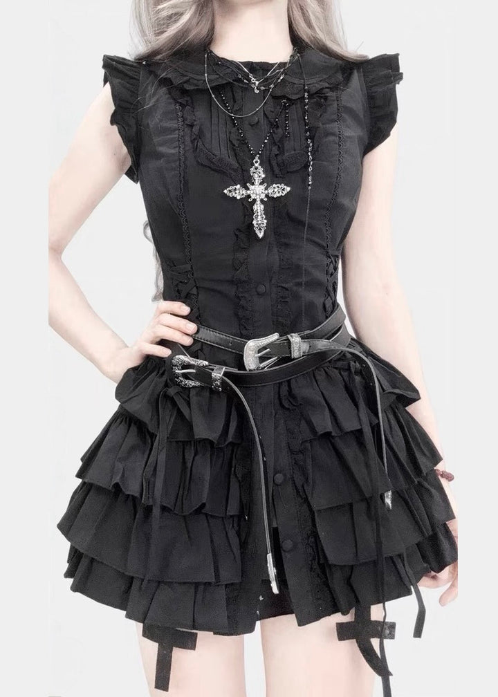 GOTHIC FRILL TIERED DRESS / LG1614